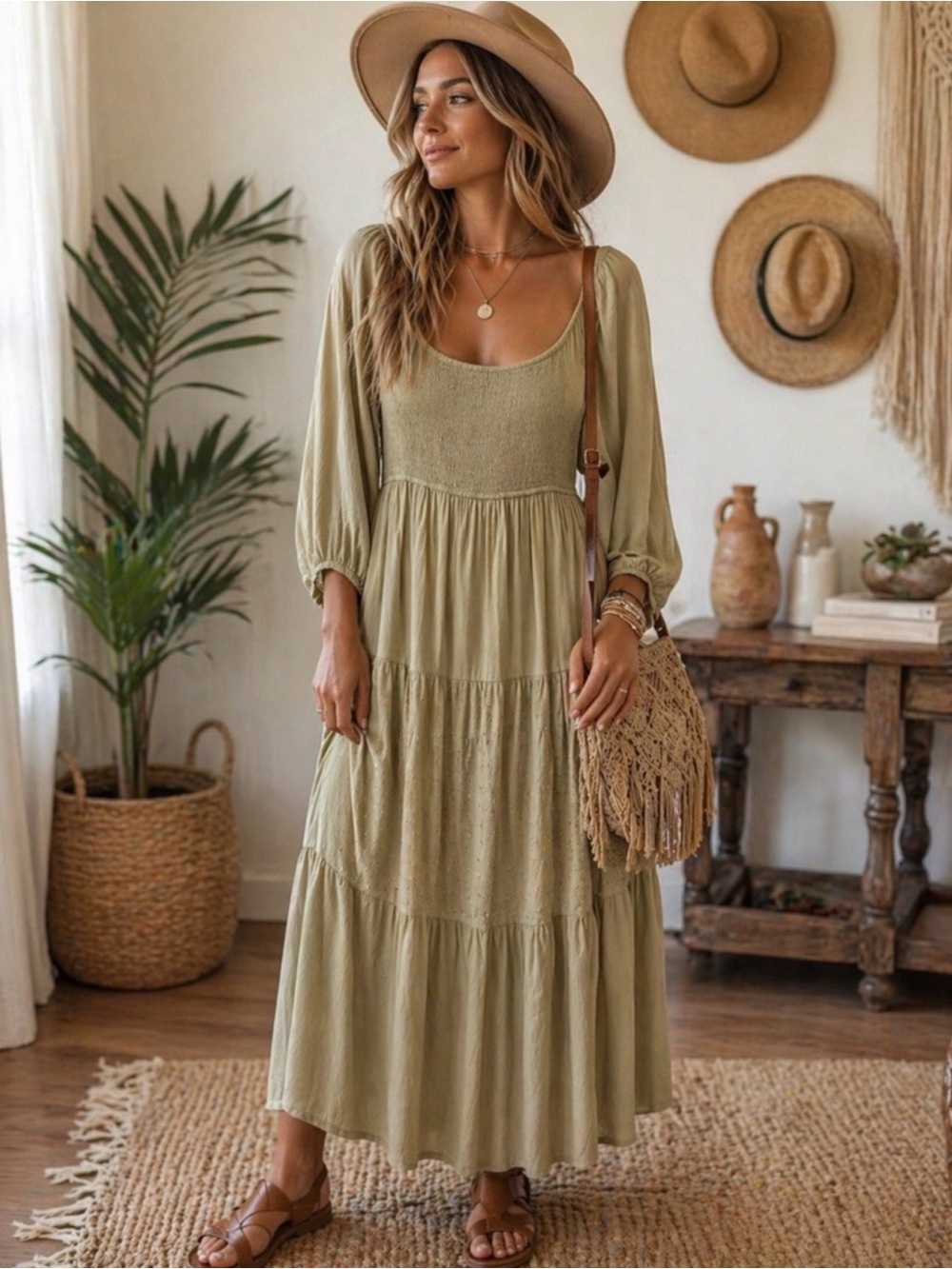 Young Threads Boho Embroidered Empire Mid-Length Dress NWT